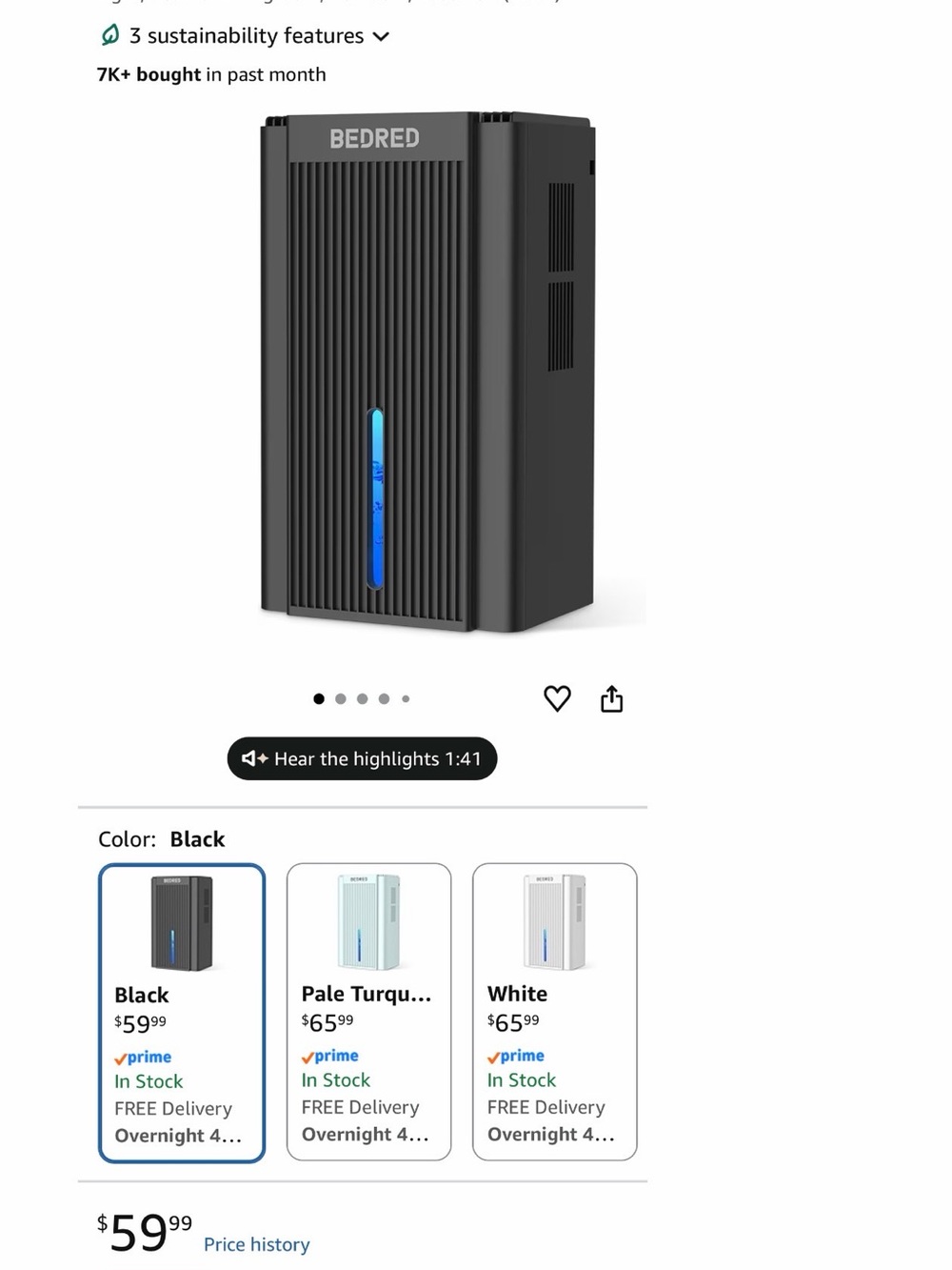 BEDRED Black Air Purifier Tower with Blue Accent